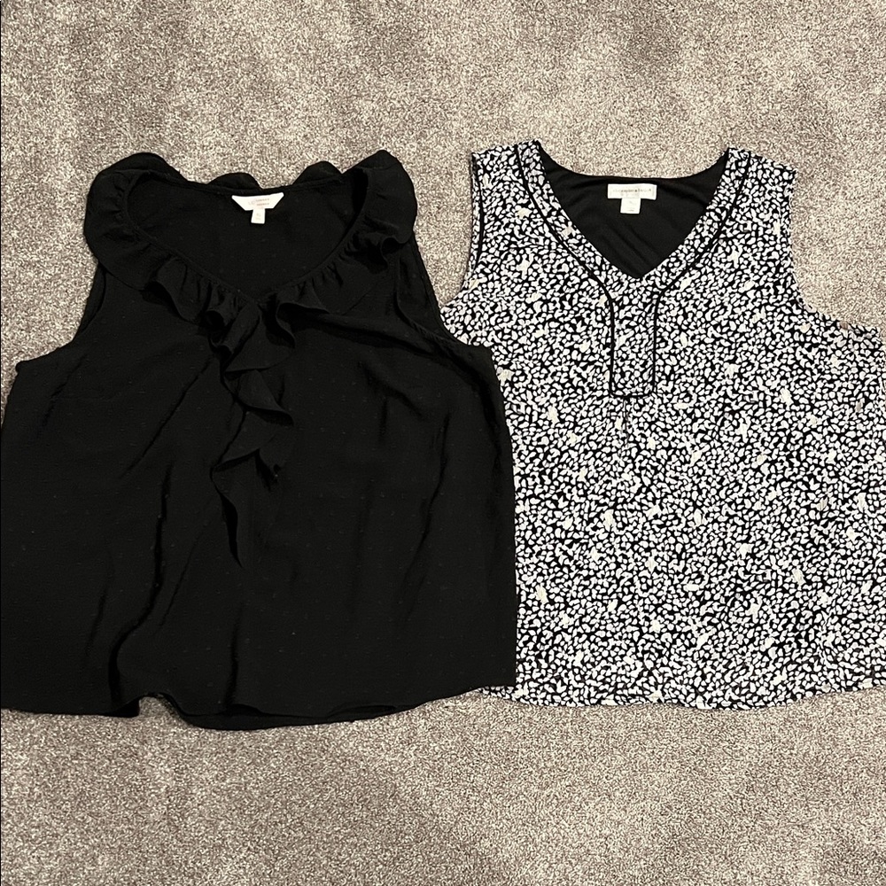 LC Lauren Conrad Black and Christopher & Banks Patterned Sleeveless Blouses Set
